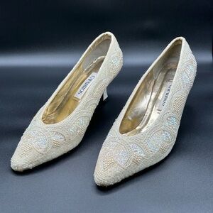 Caparros bone sequin / beaded dress heels, size 10 medium